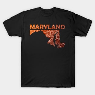 Colorful mandala art map of Maryland with text in brown and orange T-Shirt